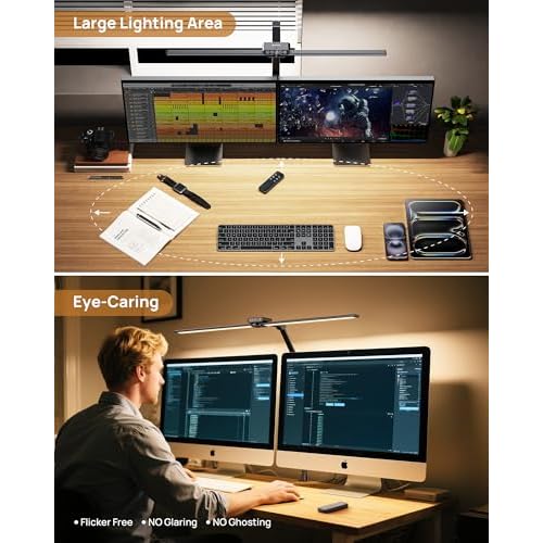 TROND LED Desk Lamp with Clamp, 29.55'' Tall Desk Light with Remote, 1500LM Bright Table Lamp, Swing Arm Clip on Light, Eye-Caring, Touch Control Dimmable for Home Office Monitor Reading Study Task