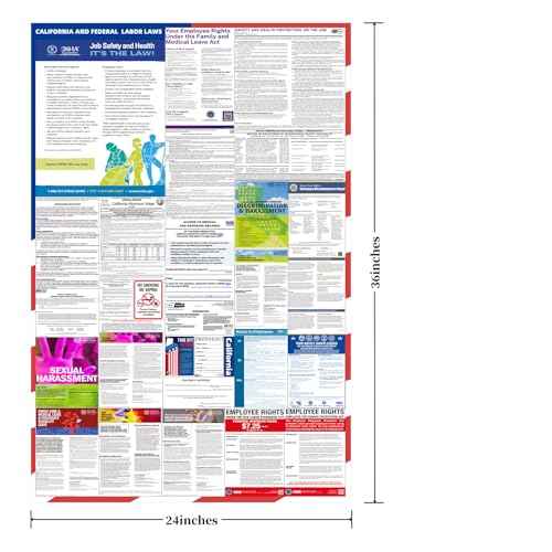 2025 California State and Federal Labor Laws Poster - English Version - OSHA Workplace Compliant - UV Waterproof Laminated 24" x 36" - Mandatory Regulations Posting for Employees