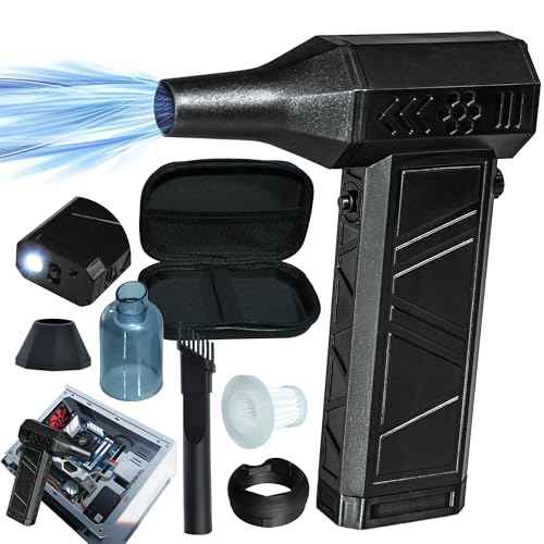 Compressed Air Duster 140000 RPM 8000mAh 21700 Battery 2 in 1 BBQ Blower & Vacuum with LED Light Stepless Speed Control for Keyboard Cleaner Car dust Removal Outdoor Barbecue (Black)