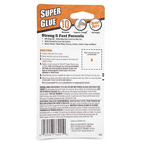 Gorilla Super Glue, Two 3 Gram Tubes, Clear, (Pack of 12)