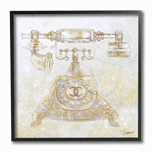 Stupell Industries Rotary Telephone Fashion Brand Gold Glam Design