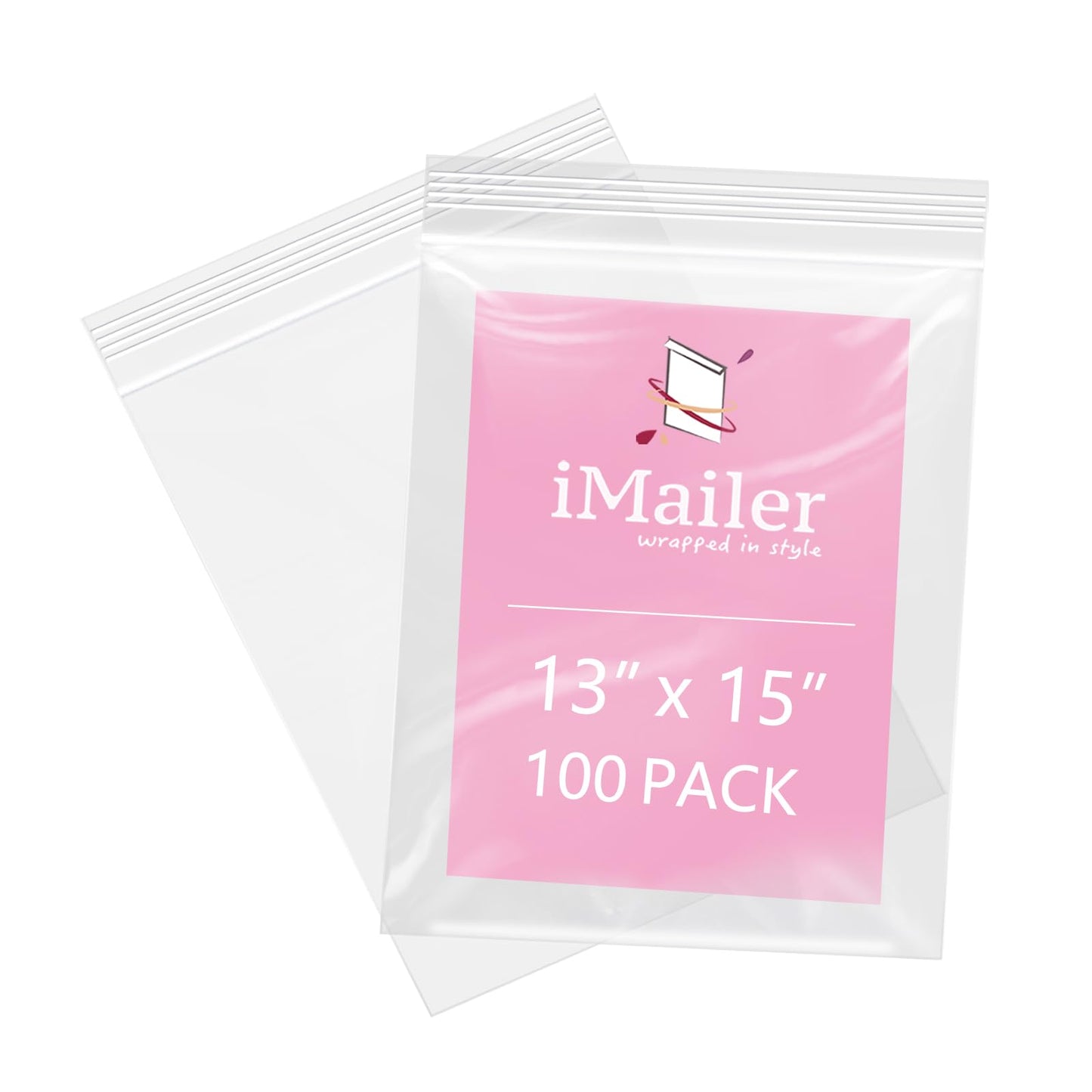 iMailer - 100 Pcs- 13" x 15" Zip Bags- 2 Gallon Zip Bags- Clear Resealable Zip Poly Bag 2 Mil for Clothing, T-Shirts, Pants, Storage