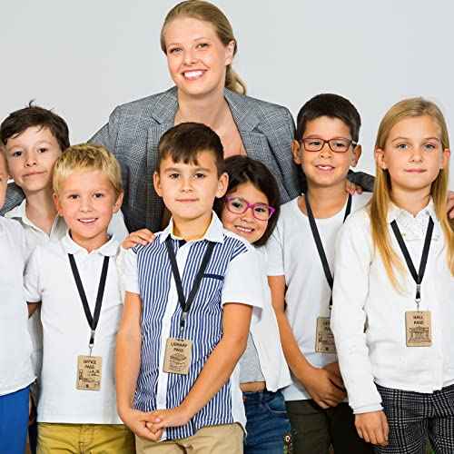Yeaqee 12 Set Hall Pass Lanyards Restroom Pass Unbreakable Wooden Hall Passes for Office Nurse Home Library Gift Supplies(Black)