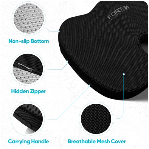 FORTEM Black Medium Tailbone Cushioned Seat Cushion for Office Chair – Sciatica Pain Relief