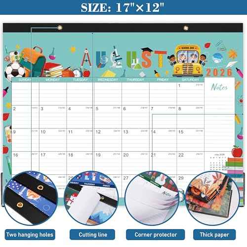 2026 Desk Calendar - Desk Calendar 2026, 2026 Calendar from Jan 2026 to Dec 2026, 17"¡¿12", 12 months Calendar with Corner Protectors, Large Ruled Blocks, Notes - 12 Different Themes