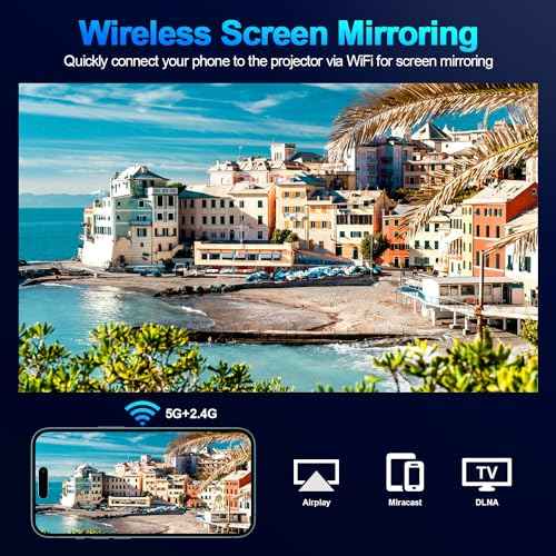 Projector with WiFi and Bluetooth, 16000LM Indoor Outdoor Portable Projector, Native 1080P Video Movie Projector, Home Projector Max 200", Compatible with iOS & Android HDMI/USB/TV Stick/PS5/Laptop