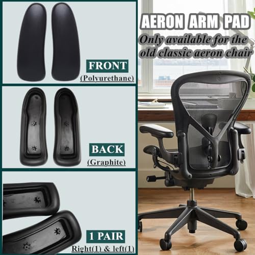 Armrest Replacement Pads for Herman Miller Aeron Classic (Graphite/Black) – 1 Pair