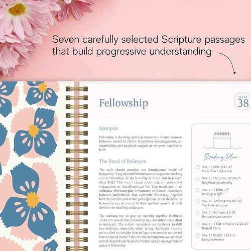 Floral Spiral Bible in a Year Study Guide, 52-Week Christian Devotional