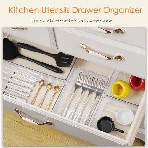 Criusia 10 Pack Large Clear Plastic Drawer Organizers - Versatile Bathroom, Kitchen & Vanity Storage Trays Set