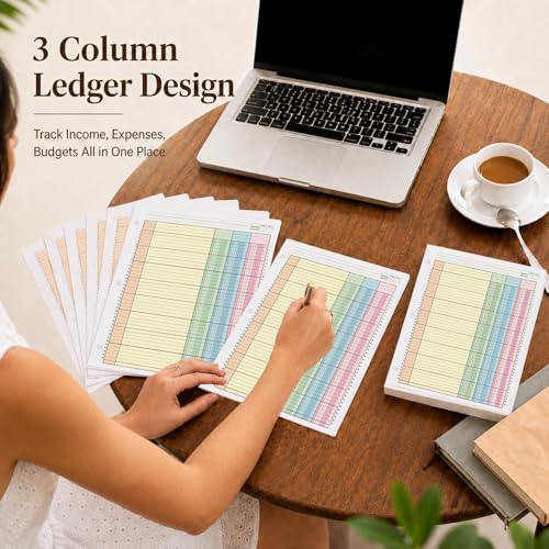 gisgfim 2 Packs 100 Sheets Columnar Analysis Pad 3-Column Colorful, 8.5 x 11, 3-Hole Punch Ledger
