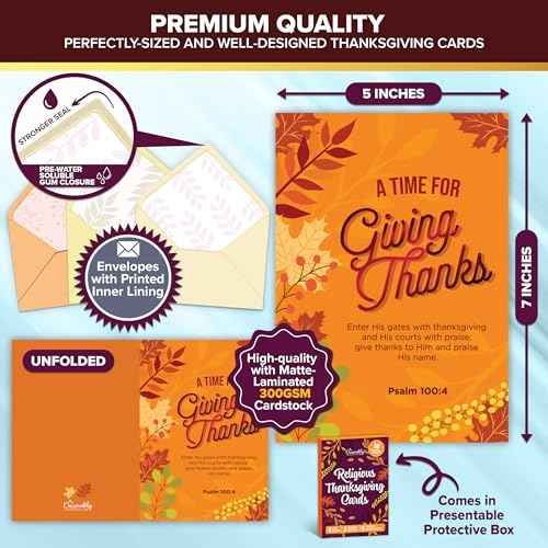 Decorably 18 Pack Foiled 5x7in Thanksgiving Cards Religious with Envelopes and Stickers, 6 Designs Boxed Religious Thanksgiving Cards, with Printed Message Inside