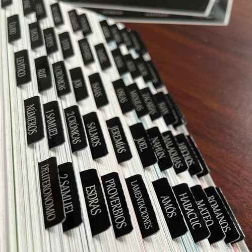 Spanish Laminated Bible Tabs, pesta?as para biblia en espa?ol, Reposition Large Print Stickers, Easy to Read and Apply Bible Tabs for Women and Man (Spanish Black)