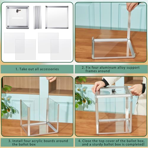 10x10x10 Inch Acrylic Donation Box with Lock - Clear, Secure & Durable