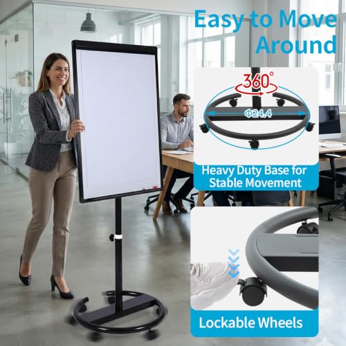 Black 40x28 Inch Mobile Magnetic Whiteboard on Wheels, Dry Erase Easel