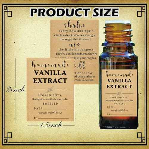 48 Pack Kraft Homemade Vanilla Extract Stickers 1.5¡¿2 inch Square Vanilla Instruction Labels Madagascar Vanilla Beans and Vodka Extract Stickers for Handcrafted Vanilla Bottles,Jar Kitchen Pantry