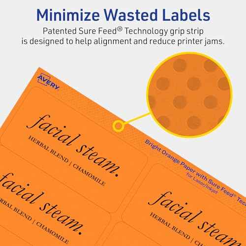 Avery Printable Rectangle Labels, Sure Feed Technology, 2" x 4", Bright Orange Labels, Laser/Inkjet Printable, 400 Total, Great for Mailing and Candles