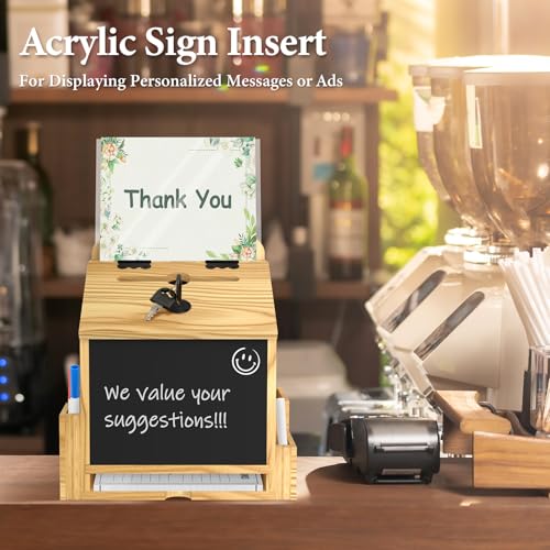 Wooden Suggestion & Donation Box with Lock for Office, Church, Events