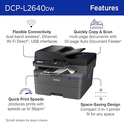 Brother DCP-L2640DW Wireless Monochrome Multi-Function Printer - New / Printer Only