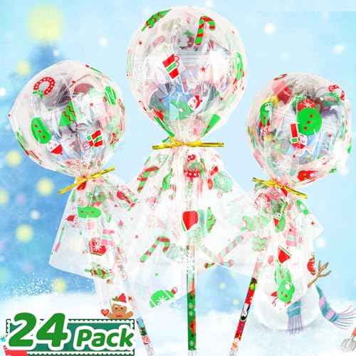 Giant Lollipop Christmas Goodie Bags, 24 Pack Stationery Christmas Classroom Gifts Bulk Xmas Class Stationery Gifts for Students Holiday