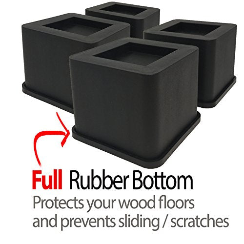 iPrimio Bed and Furniture Square Risers - 3 Inch Rise Size - Wont Crack & Scratch Floors - Heavy Duty Rubber Bottom - Patent Pending - Great for Wood and Carpet Surface (Black, 6)