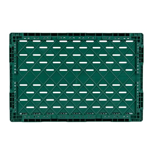 Restaurantware Cater Tek 43 Liter Collapsible Crate 1 Stackable Storage Crate - With Handles Mesh Design Green Plastic Folding Crate Heavy-Duty For Home Garage Or Commercial Use