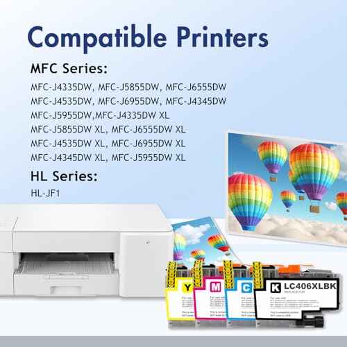 LC406XL LC406 Ink Cartridges for Brother Printer MFC-J4335DW MFC-J6555DW MFC-J5855DW MFC-J4535DW MFC-J6955DW MFC-J4345DW MFC-J5955DW HL-JF1 (4 Pack, Black Cyan Magenta Yellow)
