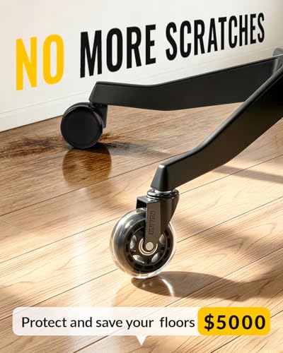 HOLKIE Clear Office Chair Wheels Casters Set of 5 - Universal Fit, Quiet & Non-Marking, Heavy Duty, 7/16" Stem, Model: 5