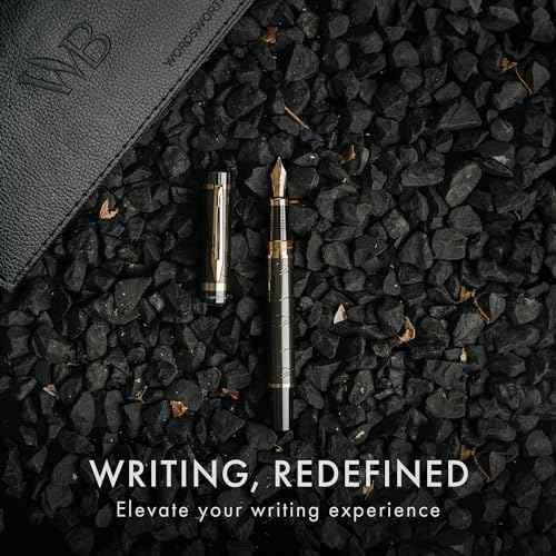 Wordsworth & Black Primori Fountain Pen Set [Gunmetal Gold]; Medium Nib, Gift Case, 24 Ink Cartridges, Refill Converter, Manual; Journaling, Calligraphy, Smooth Writing Pens; Left and Right Handed