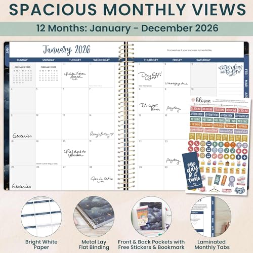 bloom daily planners 2026 Planner (January to December) - 8.5¡± x 11¡± Weekly & Monthly Dated Agenda Organizer Book with Stickers & Tabs - Flexible Soft Cover - Midnight Sky