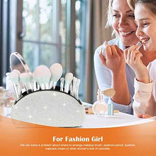 KEYPOWER Remote Control Holder Organizer Table Desk Leather Control Storage TV Remote Control Organizer with 5 Spacious Compartments Bling Crystal Luxury Handmade Diamond (White)