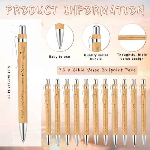 Spakon 75 Sets Father's Day Christian Gift with Bible Verse Bamboo Pen Religious Bookmarks Wooden Scripture Bookmarks with Organza Bags Christian Gifts for Dad Pastor Church Group Favor