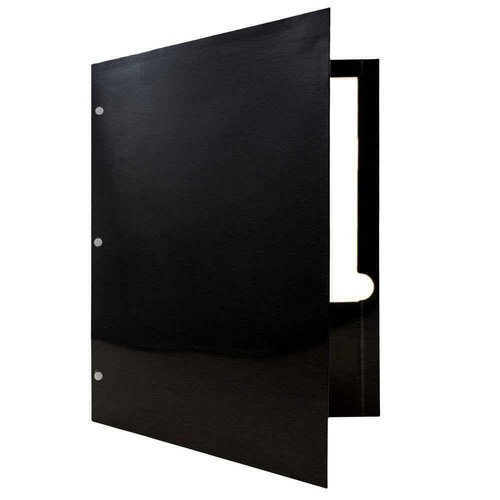 JAM PAPER Laminated Two Pocket Glossy 3 Hole Punch School Folders - Letter Size - High Gloss Black - Bulk 50/Box