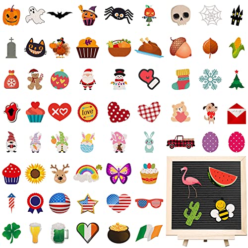 68 Pcs Holiday Felt Letter Board Icons & Accessories for Seasonal Decoration