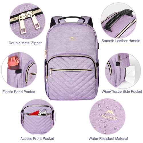 MATEIN 17 Inch Laptop Backpack, Womens Travel Laptop Backpack, Large Water Resistant College Teacher Nurse Work Bag Lightweight Daypack Computer Bagpack with USB Charging Port, Light Purple