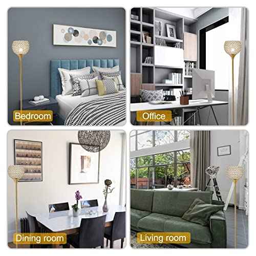 Spherical Crystal Floor Lamp, Gold 8.7 in Shade Elegant Standing Light with Crystal lamp Shade, Modern 61 in Tall Pole Lighting for Living Room, Bedroom, Office, E26 Base, LED Bulb Included
