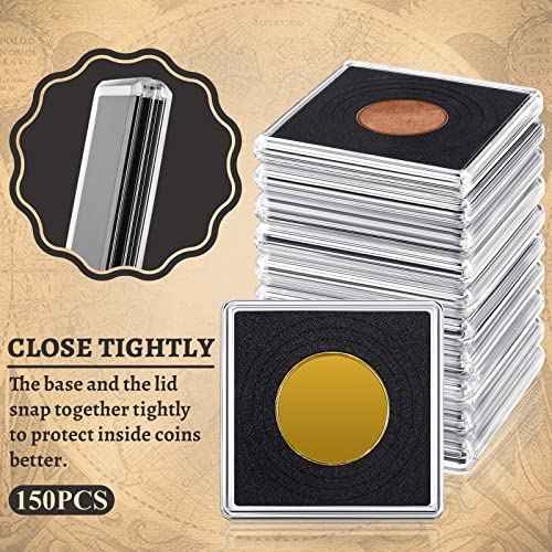 Leinuosen 150 Pcs Adjustable Acrylic Coin Cases for Collectors with Sponges 20/25/30/35/40 mm Coin Snap Holder Silver Dollar Protection Cases Dollar Collection Supplies