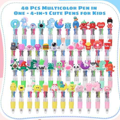 BESARME 48 Packs Multicolor Pen in One, 4-in-1 Fun Pens Stocking Stuffers for Kids Ballpoint Pens Bulk Gifts Party Favors Goodie Bags Stuffers for Kids