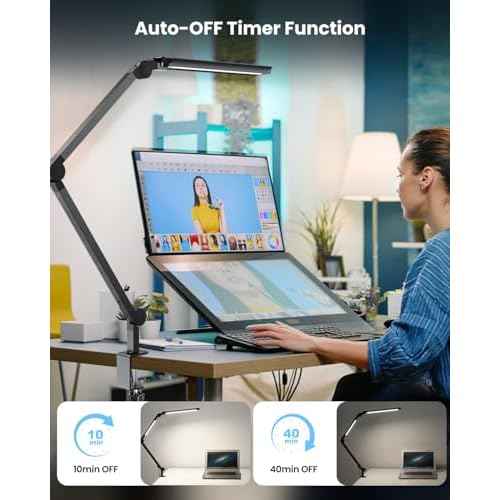 LED Desk Lamp with Clamp, Ultra-Bright Dual Light Architect Desk Light with Adjustable Swing Arm, Eye-Caring 4 Color Modes Stepless Dimming Task Table Lamp for Home Office Reading Study & Workbench