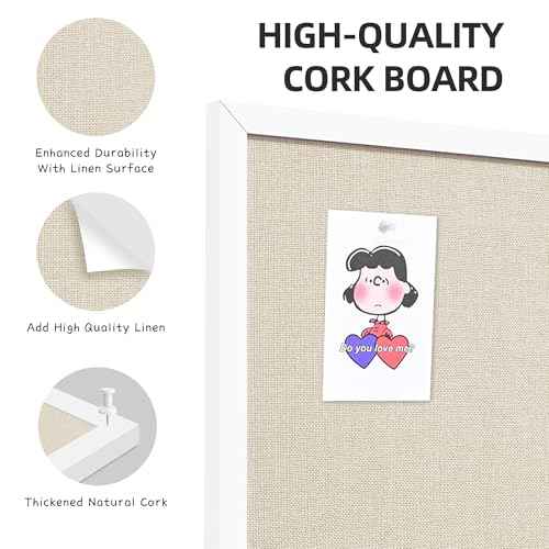 24x36 Inch Cork Board for Wall Hanging with Linen, Bulletin Board with Push Pins, Mounted Memo Message Board for Home Office Decor, Dorm Room Essentials, Classroom Organization