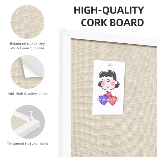 36x24 Natural Wood Frame White Bulletin Board with Cork Surface - Yunihome