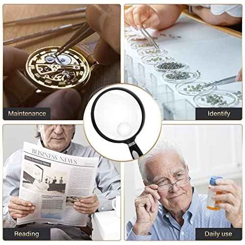 Feosky Handheld Reading Magnifier, 10X 30X Magnifier, 75mm Shatterproof Lens, Non-Slip Handle for Adults Close Work, Seniors Reading and Kids Nature Exploration, Hobby Observation(Silver)