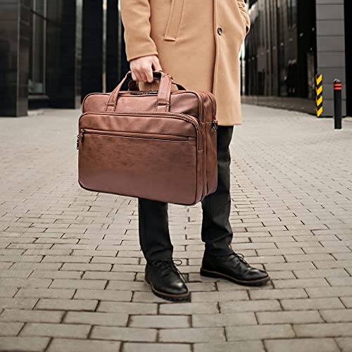 seyfocnia Brown Leather Laptop Bag 17.3 inch Messenger Briefcase for Men
