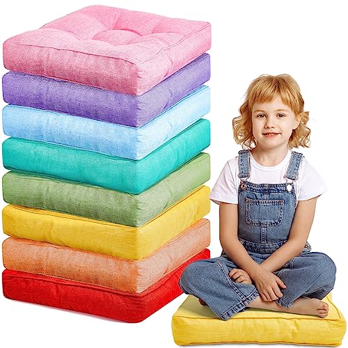 Juexica 8 Pcs Floor Cushions for Kids Floor Pillows Flexible Seating Cushions 3.5'' Thick Flexible Seating Classroom Furniture Meditation Seat Pillows for Home Nursery Yoga Decor(Rainbow Color,Square)