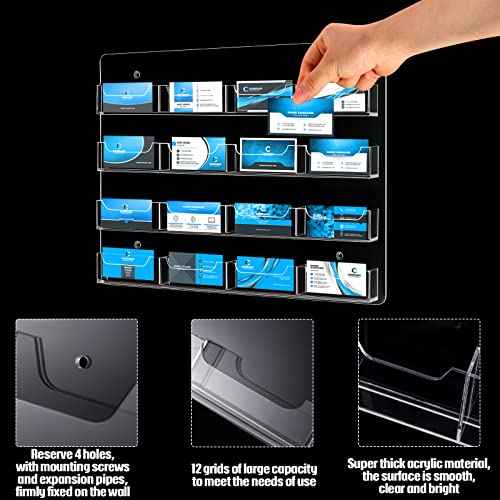 Lincia 2 Pieces Acrylic Business Card Holder Wall Mount Clear Sticker Display Rack Multiple Clear Acrylic Card Organizer Sticker Display Stand Pre Drilled Index Card Storage (16 Pockets/ 15.7 x 11.8)