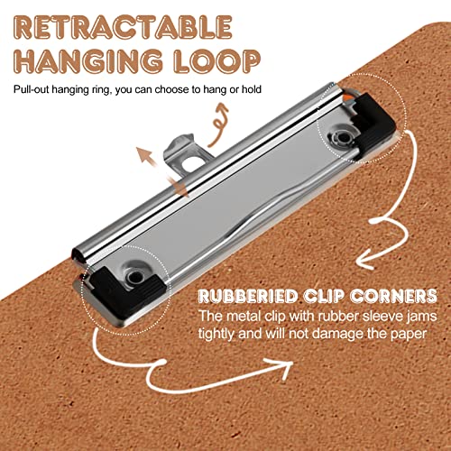 6 Pack Letter-Size Hardboard Clipboards with Low Profile Metal Clips - PANDRI