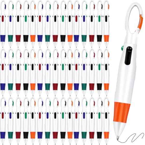 100 Pcs Retractable Shuttle Pens with Buckle Clip, 4 in 1 Multicolored Ink Ballpoint Pens Color Pens in One with Keychain Nurse Pens for Office School Supplies (100)