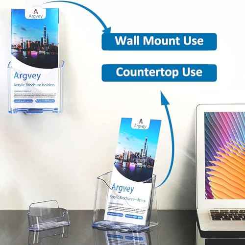 Acrylic Brochure Holder 4x9 Inch, Clear Pamphlet Holder Display Stand for Trifold 4 Inch Flyers, Booklets, Table Signs, Plastic Rack Card Holder for Office, Home, Store, 2 Pack