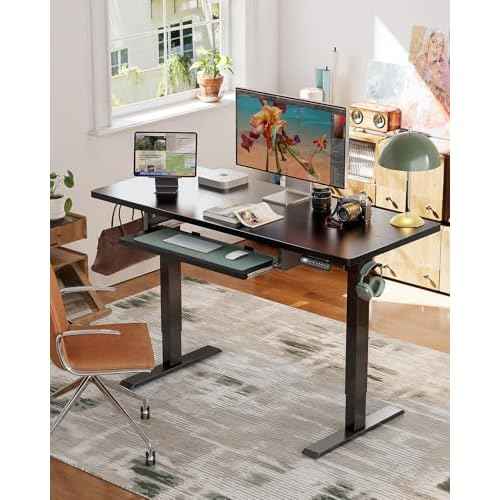 Marsail Electric Standing Desk with Ergonomic Keyboard Tray, 55x24 Inch Adjustable Height Desk with 27.5¡± to 46.7¡± Height Range, 4 Memory Presets, Smooth and Quiet Lifting, Computer Workstation, Black