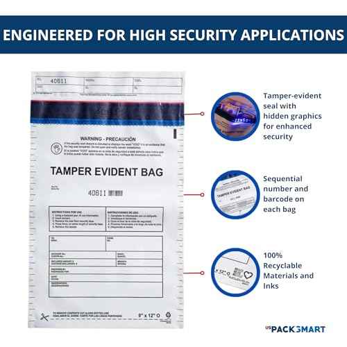 12¡±x16" Opaque Plastic Deposit Bags with Security Tape Tamper Evident - Secure Bank Deposits, Cash Handling, & Currency Transport | Self-Sealing Tape with Hidden Graphics | 100-Pack