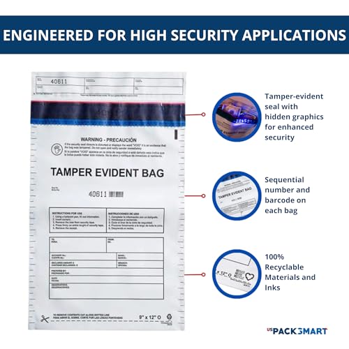 12"x16" Opaque Deposit Bags with Tamper-Evident Tape — Self-Sealing, 100-Pack